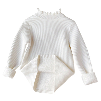 女童花边领一体绒毛衣打底衫童装