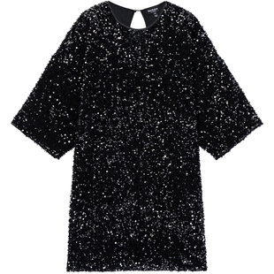 Juicy Couture橘滋连衣裙女2025年秋冬新款黑色礼服高级宴会短裙