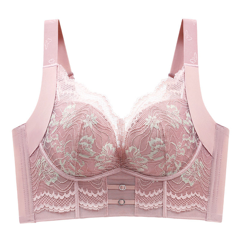 性感大码防下垂大胸显小胸无钢圈收副乳厚薄款蕾丝文胸罩胖mm五扣