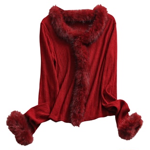 纯色毛毛领显瘦修身纯欲风内搭长袖打底衫气质时尚洋气女毛衣Q760