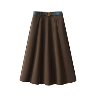 气质毛呢半身裙女2025秋冬季新款高腰遮胯百褶中长款a字裙伞裙子