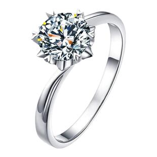 纯银一克拉莫桑钻戒指女铂金开口雪花扭臂戒指原创设计秋冬新款小