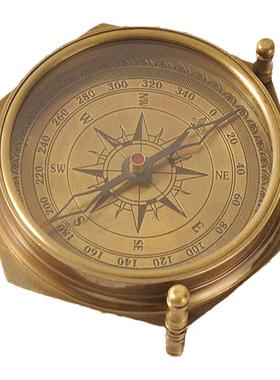 印度进口手工复古黄铜指南针户外便携指北针风水罗盘书房软装摆件