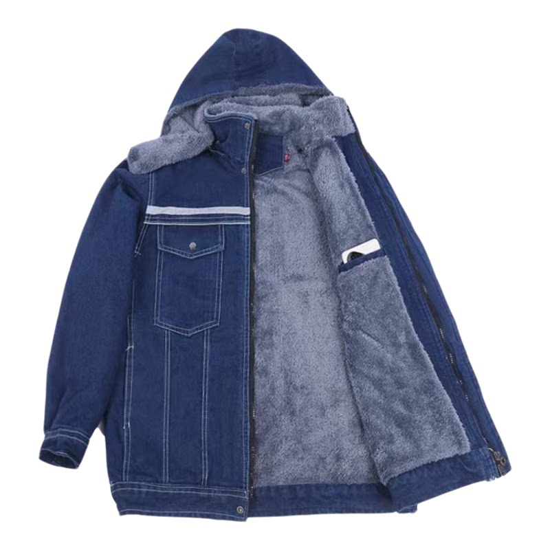 冬季牛仔加绒工作服劳保外套