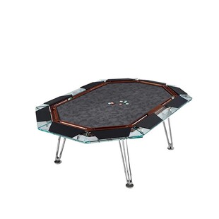 意式钢化玻璃娱乐棋牌桌菱形多人位筹码桌高端俱乐部德州扑克桌