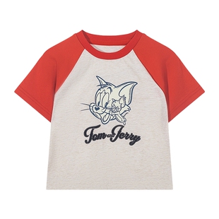 【猫和老鼠】马拉丁童装儿童T恤秋男童大小童印花插肩袖短袖T恤