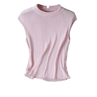 优雅相随~气质名媛重工珍珠领口大弹性含天丝桑蚕丝一分袖针织衫