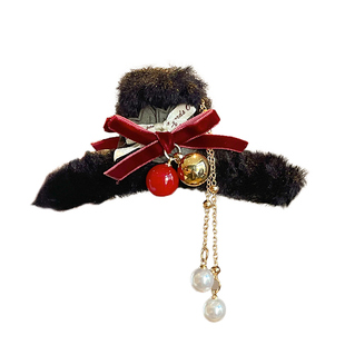 圣诞珠子毛绒小熊抓夹女流苏蝴蝶结发夹可爱后脑勺发卡夹子头饰