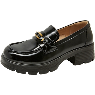 康莉jk乐福鞋厚底女25秋复古圆头百搭金属扣小皮鞋商场同款56323D