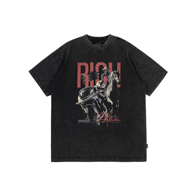 RICHURTMAN 烈马机车洗水做旧TEE 美式复古高街短袖t恤夏潮男女