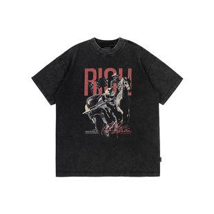 RICHURTMAN 烈马机车洗水做旧TEE 美式复古高街短袖t恤夏潮男女