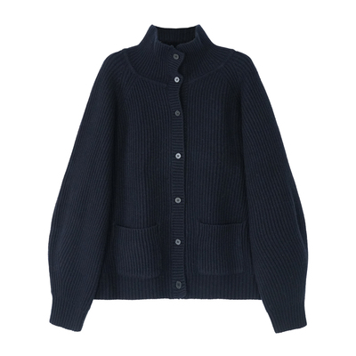 JIXICHEN 温暖厚实羊毛ROW风重磅立领多穿法纽扣针织高领毛衣开衫