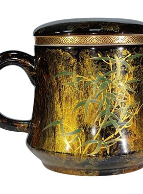 张国进大漆鎏金带盖防尘茶杯