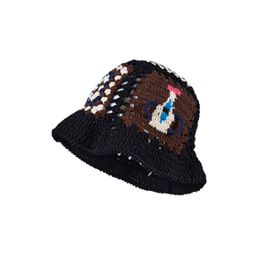 小黄香蕉手钩花瓶镂空帽子大头围毛线针织独特小众拼色编织渔夫帽