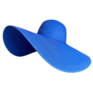 2025夏新款法式复古宝蓝色大檐帽女遮阳防晒海边沙滩帽女休闲草帽