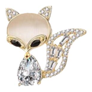 韩版人造水晶狐狸领针防走光别针男女款小别针胸针大气衣服扣针