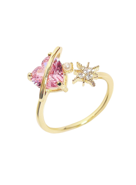 女铜镀真金粉色爱心戒指/指环