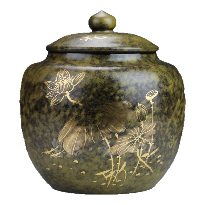 手绘金色满堂储茶罐贵和祥复古