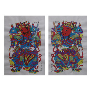 潍坊杨家埠年画多款中号门神荼秦琼大刀燃灯手工套色印制新年礼品