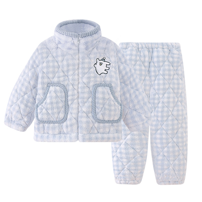 线条小狗母女冬季三层夹棉家居服