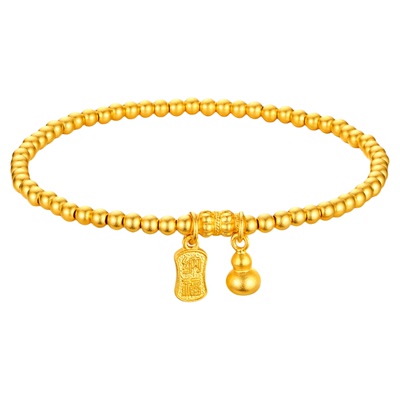 金至尊福气到黄金葫芦手链女 古法足金999小金珠纳福手串新年礼物