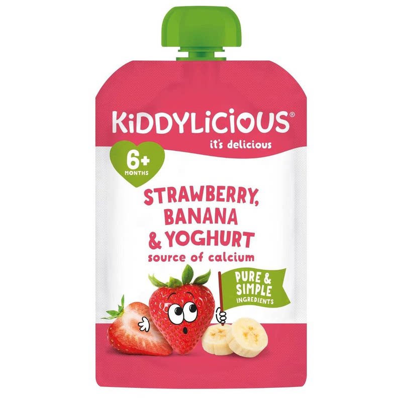 KIDDYLICIOUS士多啤梨香蕉乳酪100g宝宝辅食6月+婴儿果蔬小食进口