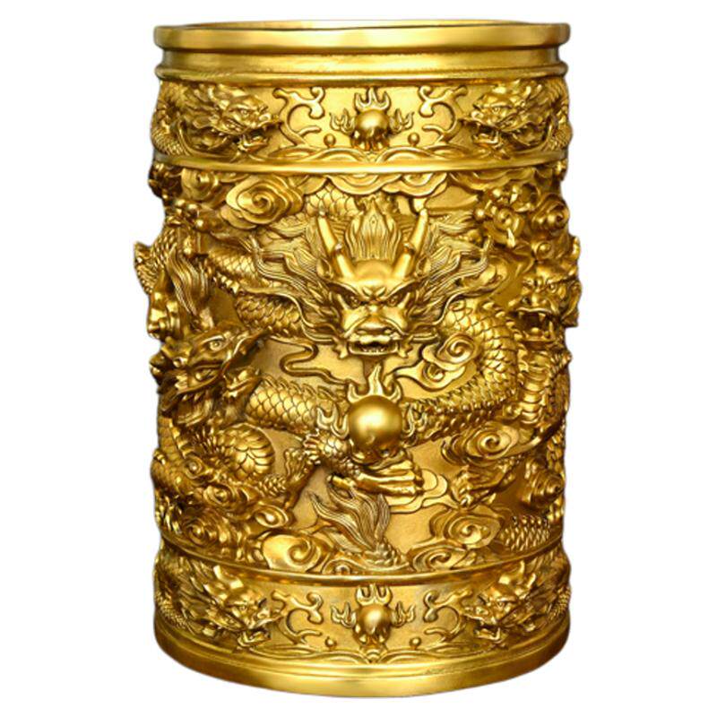黄铜九龙香筒摆件装香寺庙佛堂
