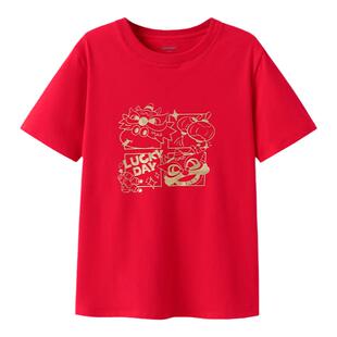 巴拉巴拉儿童短袖T恤男童女童新年款红色半袖精梳棉上衣春装新款