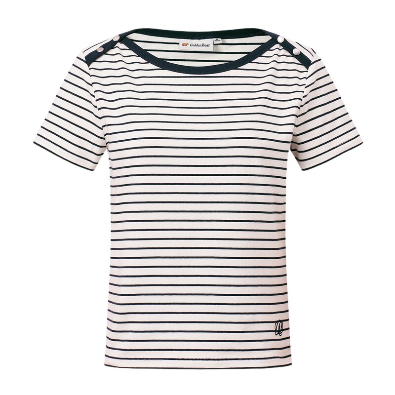 【夏季新品】GOLDEN BEAR/金熊女士2026条纹一字领休闲短袖T恤