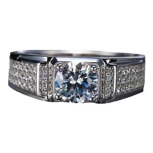 进口D色莫桑石钻戒豪镶满天星男款窄版婚戒S925银镀铂金情侣戒指