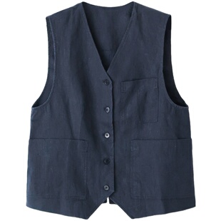 老钱松弛感~米兰秀款亚麻暗纹提花V领单排扣名媛大女主无袖马甲特