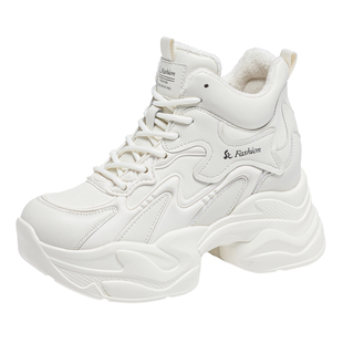 厚底内增高老爹鞋女2025新款秋冬加绒二棉女鞋高帮运动休闲小白鞋