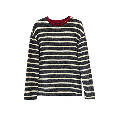 店主推荐！磨毛撞色条纹长袖t恤