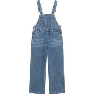 播凉感背带牛仔裤女夏季可调节宽松直筒长裤DDR2JD5726