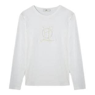 【商场同款】HPLY荷比俪2025春季新款女微宽松植绒刺绣H型长袖T恤