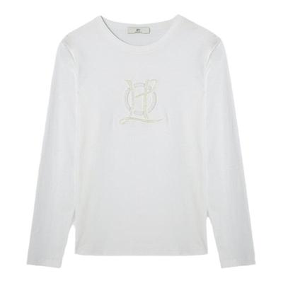 【商场同款】HPLY荷比俪2025春季新款女微宽松植绒刺绣H型长袖T恤