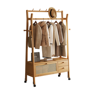 落地衣帽架卧室床头柜挂衣架一体不占空间可移动小型多功能置物架