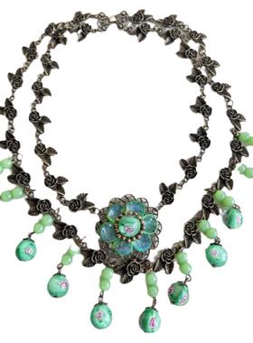 绿色重工玫瑰花宫廷琉璃项链