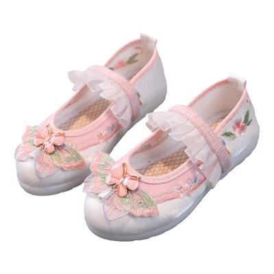 春夏紫色国风马面裙女童鞋子女宝旗袍古装汉服鞋子儿童表演绣花鞋