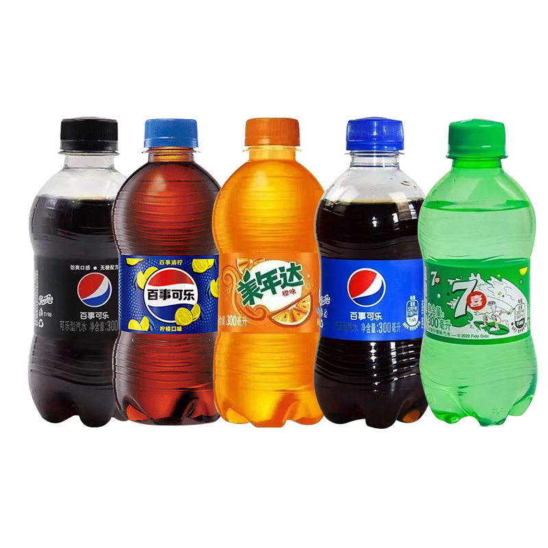 饮料百事无糖可乐青柠美年达七喜300ml汽水罐装瓶装柠檬原味碳酸