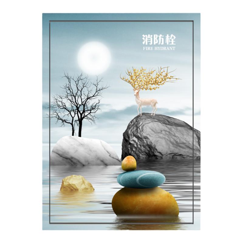 北欧麋鹿遮挡消防栓自粘遮挡画装饰新中式防水贴画墙贴墙贴纸K347