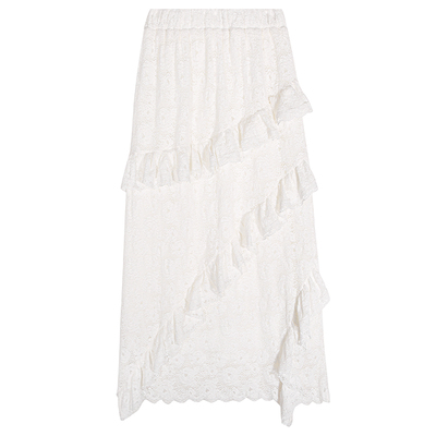 今屿花花白色蕾丝拼接半身裙女