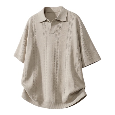 夏季男士老钱风麻花短袖POLO衫