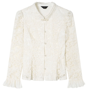 白鹿语新中式国风荷叶边拼接衬衫25秋新款设计感立领小众长袖上衣