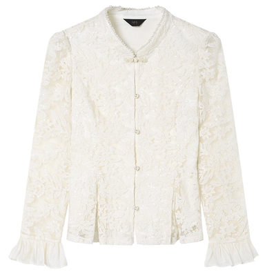 白鹿语新中式荷叶边拼接衬衫女