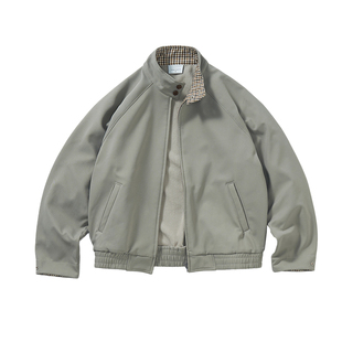 714street美式复古哈灵顿夹克2025秋冬千鸟格纹拼接加绒厚外套男