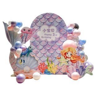 女孩美人鱼生日布置海洋主题派对满月宴百天场景装饰定制kt板背景