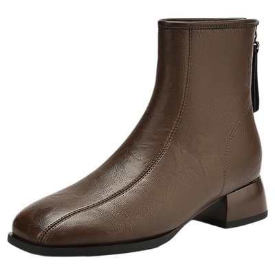 达芙妮女鞋正品！棕色法式小短靴