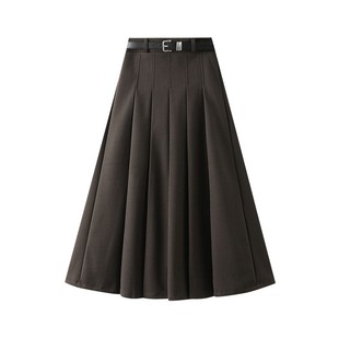 大洪官方玛丽亚秋冬新款高腰显瘦A字百褶半身裙显瘦半裙送腰带