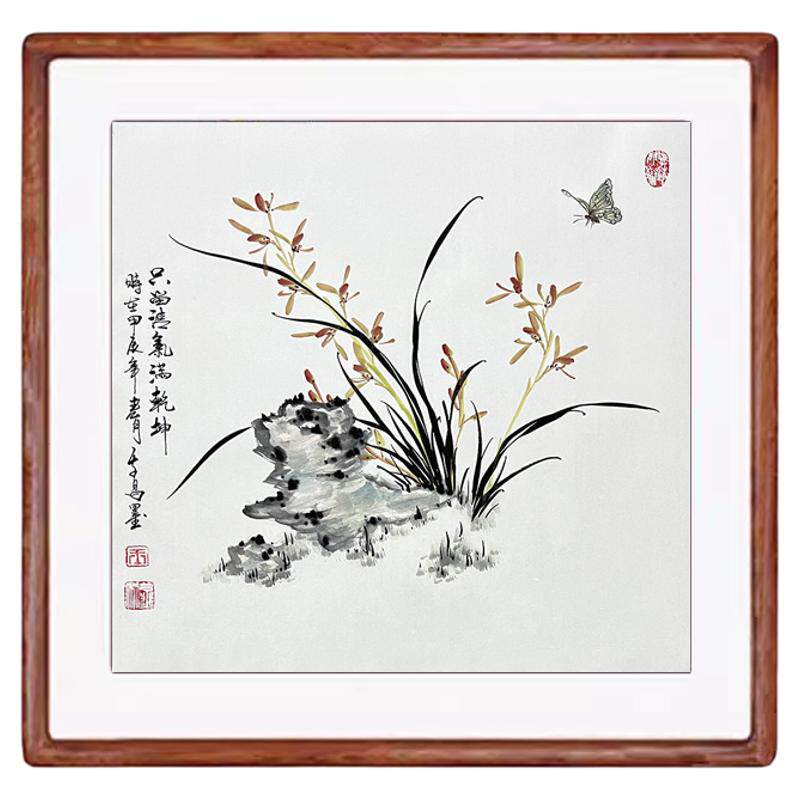 国画兰花纯手绘真迹客厅书房办公室兰花挂画装饰画木框卷轴水墨画